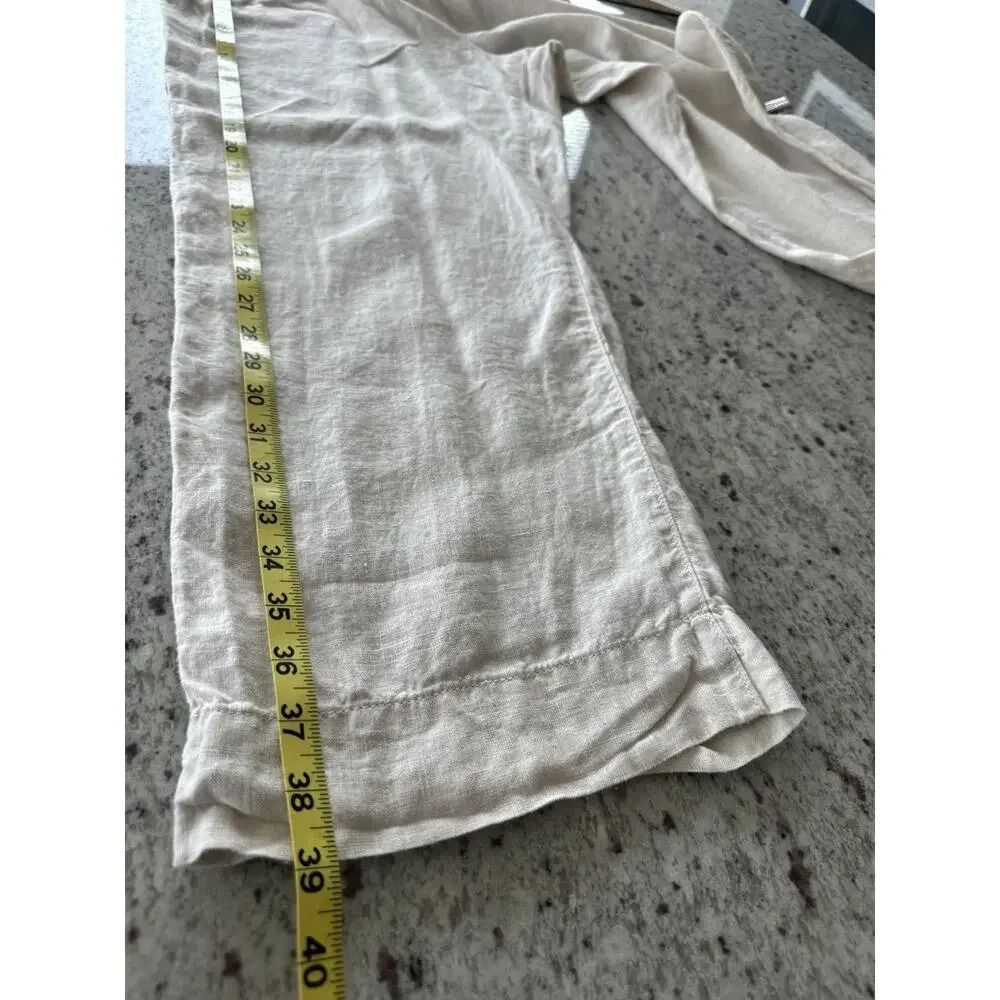 H&M Light Beige 100% Linen loose Wide Leg Trouser Fit Summer Classic Pants Sz M